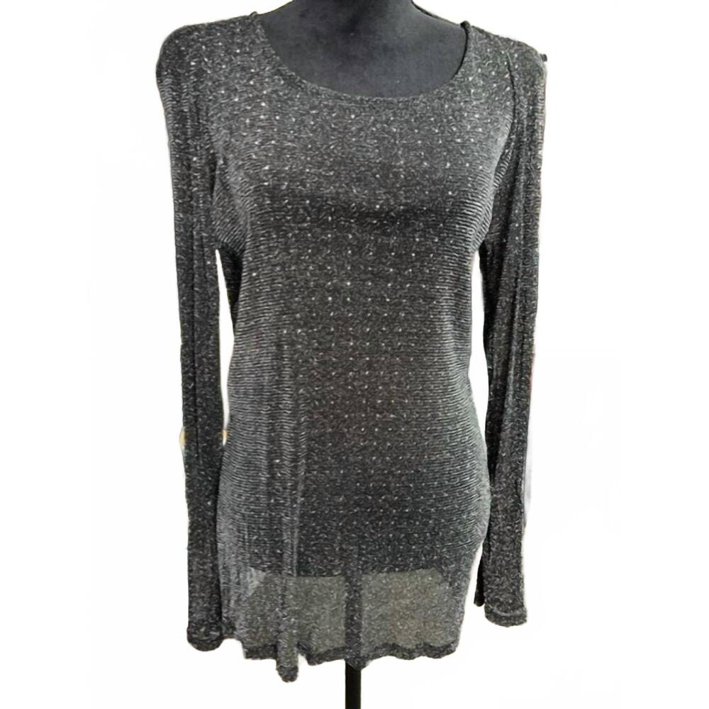 NEW VOCAL APPAREL women's sheer rhinestone long sleeve top in grey